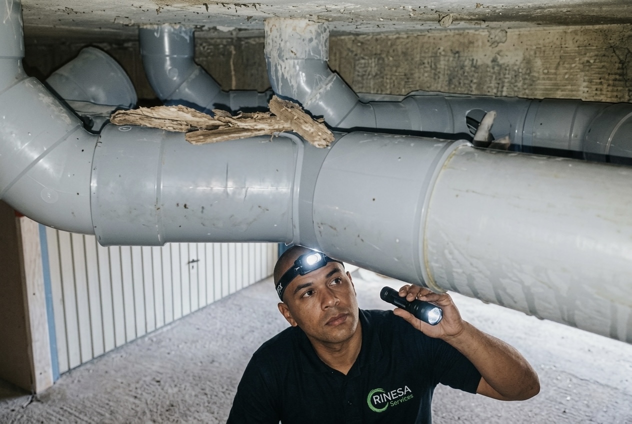 Technicien Rinesa Services réalisant l'entretien d'un réseau d'assainissement