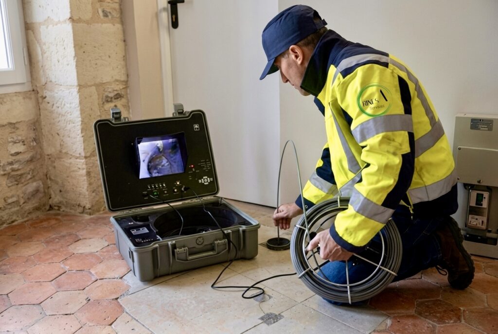Spécialiste réalisant une inspection caméra canalisation intérieure