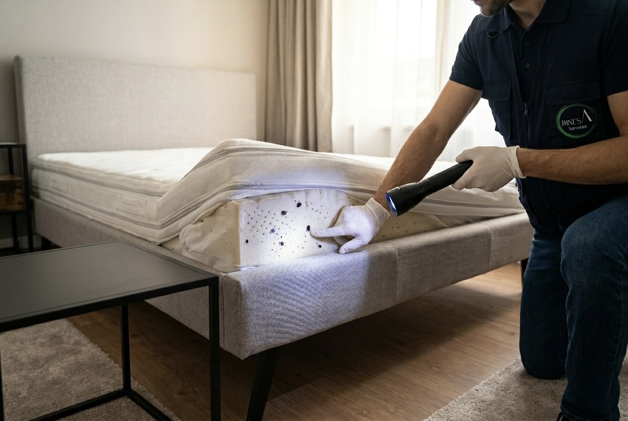 Inspection professionnelle d'une chambre d'hôtel contre les punaises de lit